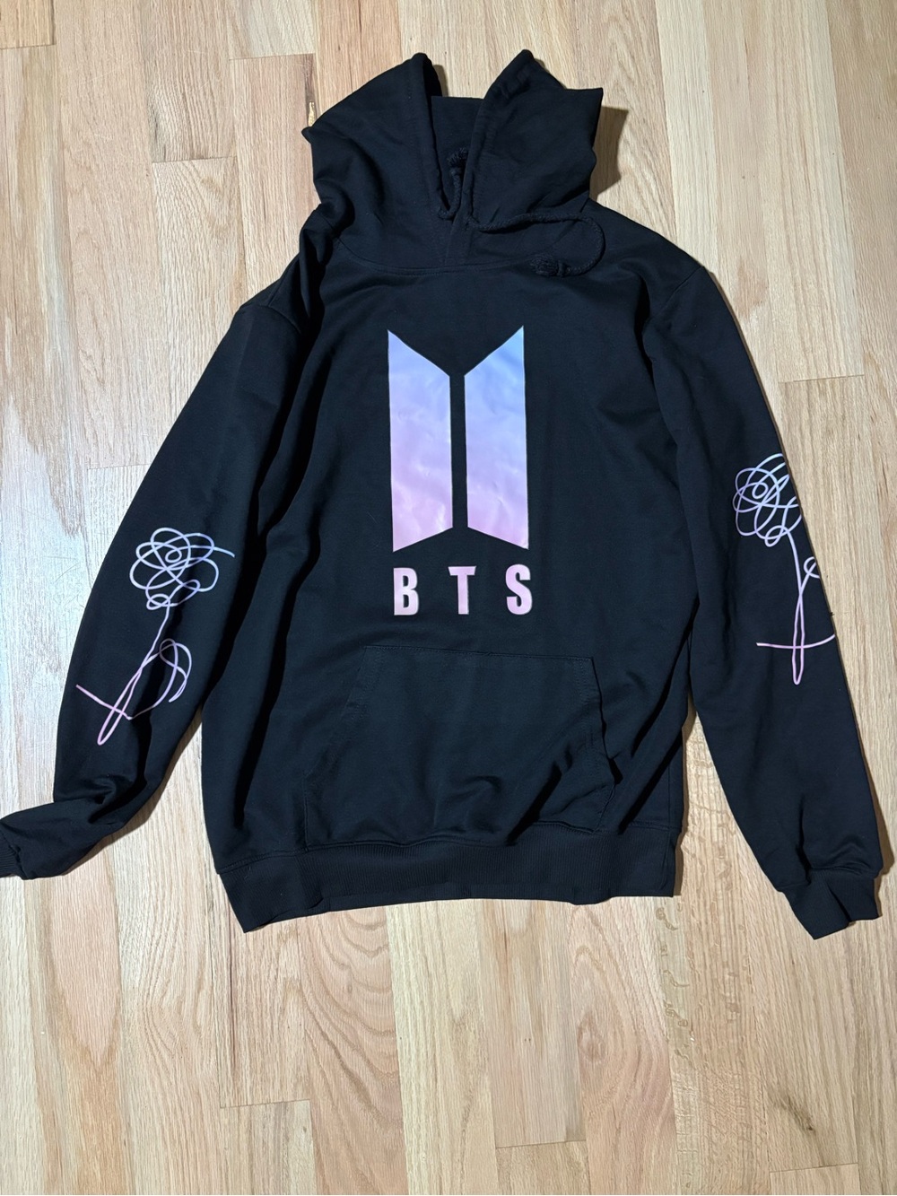BTS Black Hoodie with Pink Logo